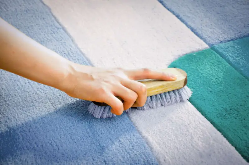 a hand holding a brush on a carpet